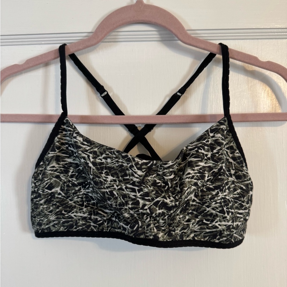 Lululemon sports bra; size 8; green and black design